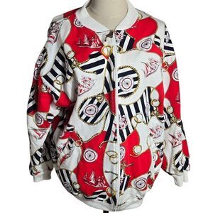 Euro Joy Vintage Red White and Blue Nautical Theme Bomber Style Jacket Plus Size